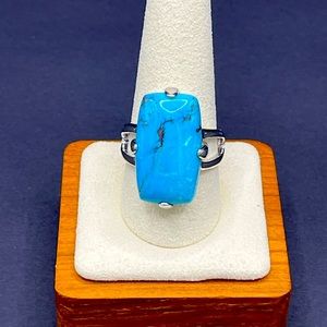 Bold Elongated Cushion Kingman Turquoise Sterling Silver Ring